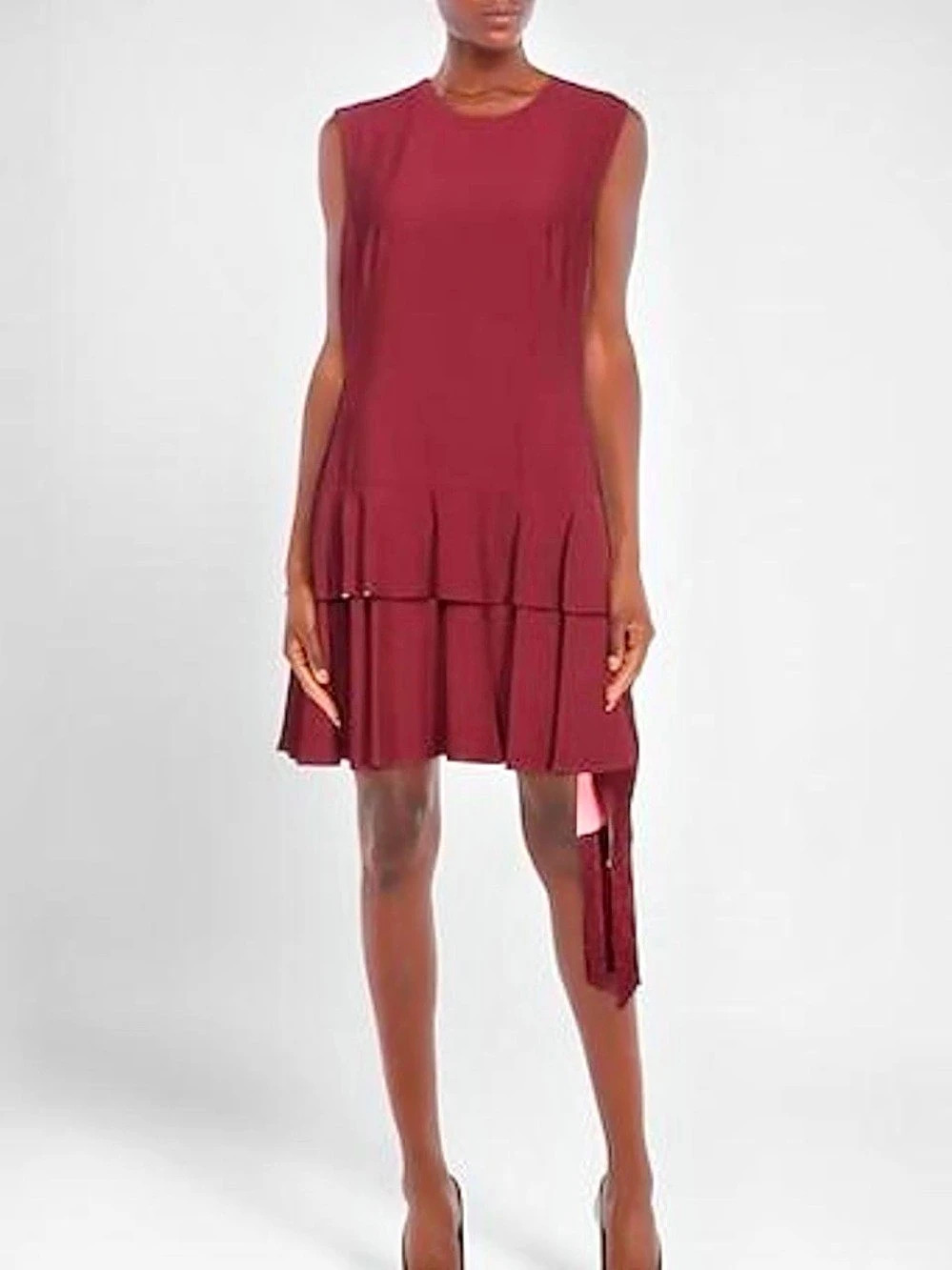 Alexander McQueen Burgundy Fringe Tassel Asymmetrical Mini Dress IT 46